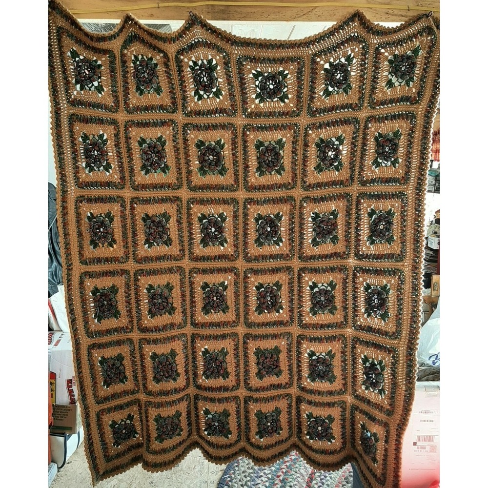HANDMADE CROCHET Knit AFGHAN Rose FLOWER Quilt COUCH Lap THROW BLANKET 57" x 84"